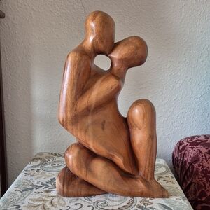 Artistic Embrace Kissing Couple Wooden Sculpture